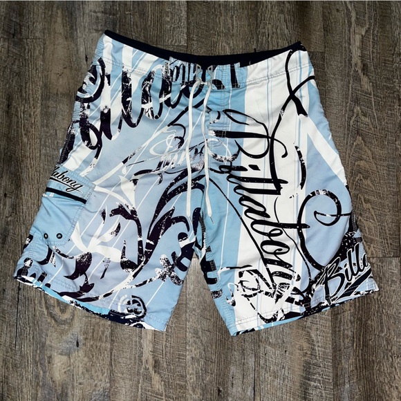 Vintage Y2K Billabong Board Shorts Mens 36 Swim Surf Blue White Embroidered Logo - Picture 1 of 9